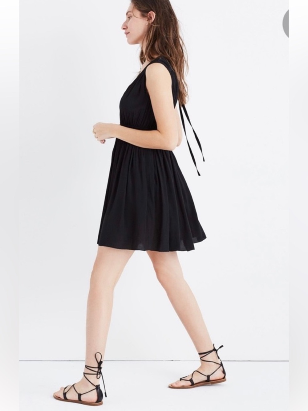 Madewell Black Sleeveless Tie-Back Mini Dress